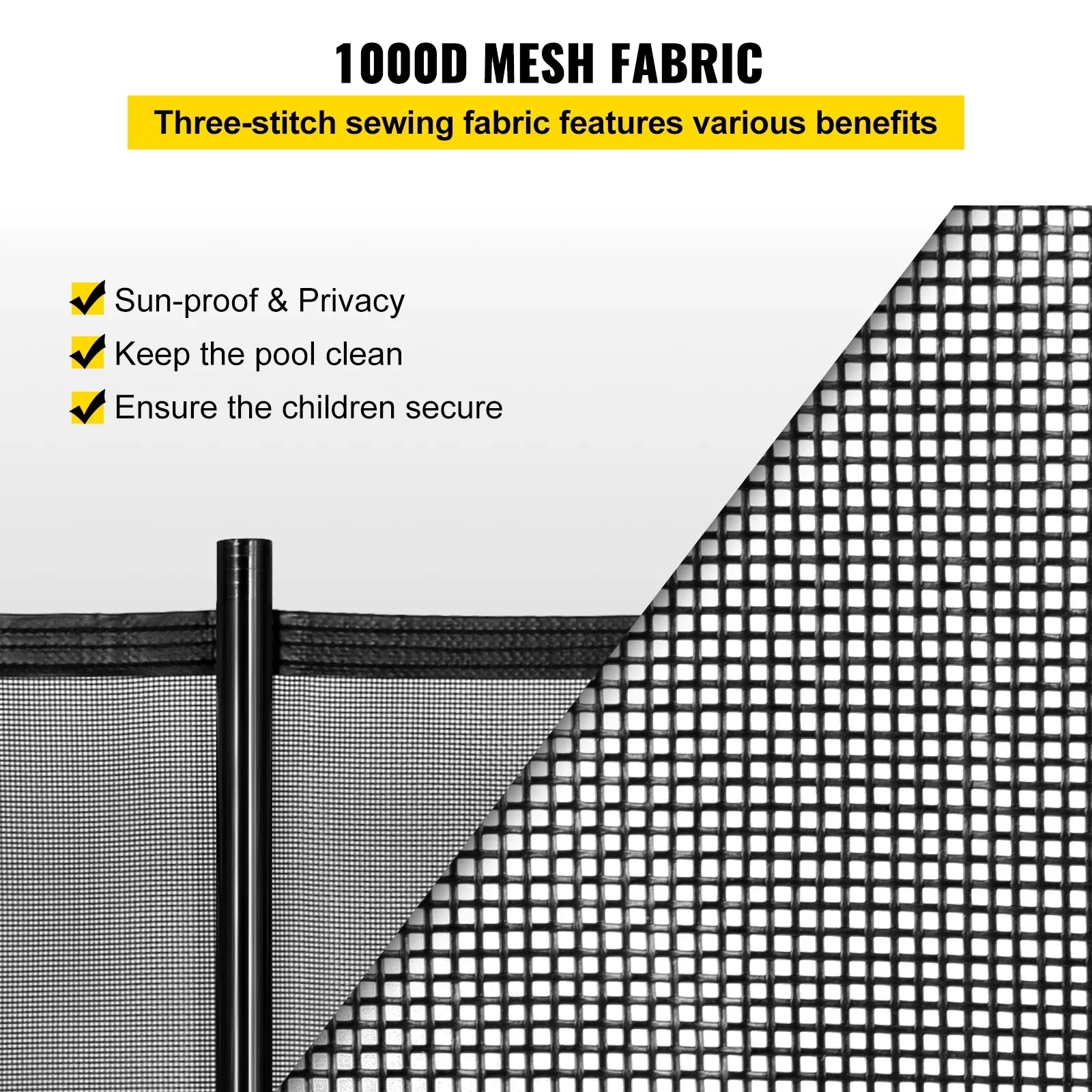 Pool Fencing Mesh, 4 x 12 ft Swimming Pool Fence, 1000D  Fabric Removable Pool Fence with Aluminum Poles and Foot Tubes, Breathable Pool Fences for Inground Pools for Security and Privacy