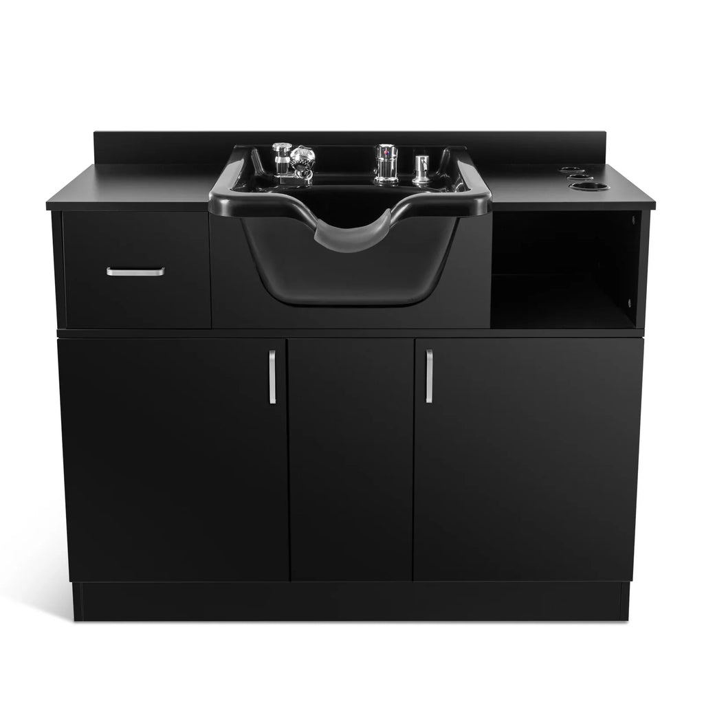 Artist hand Backwash Sink Shampoo Station Hair Salon Beauty with ,Hair Dryer Holes, Trap,Drawer(Black)