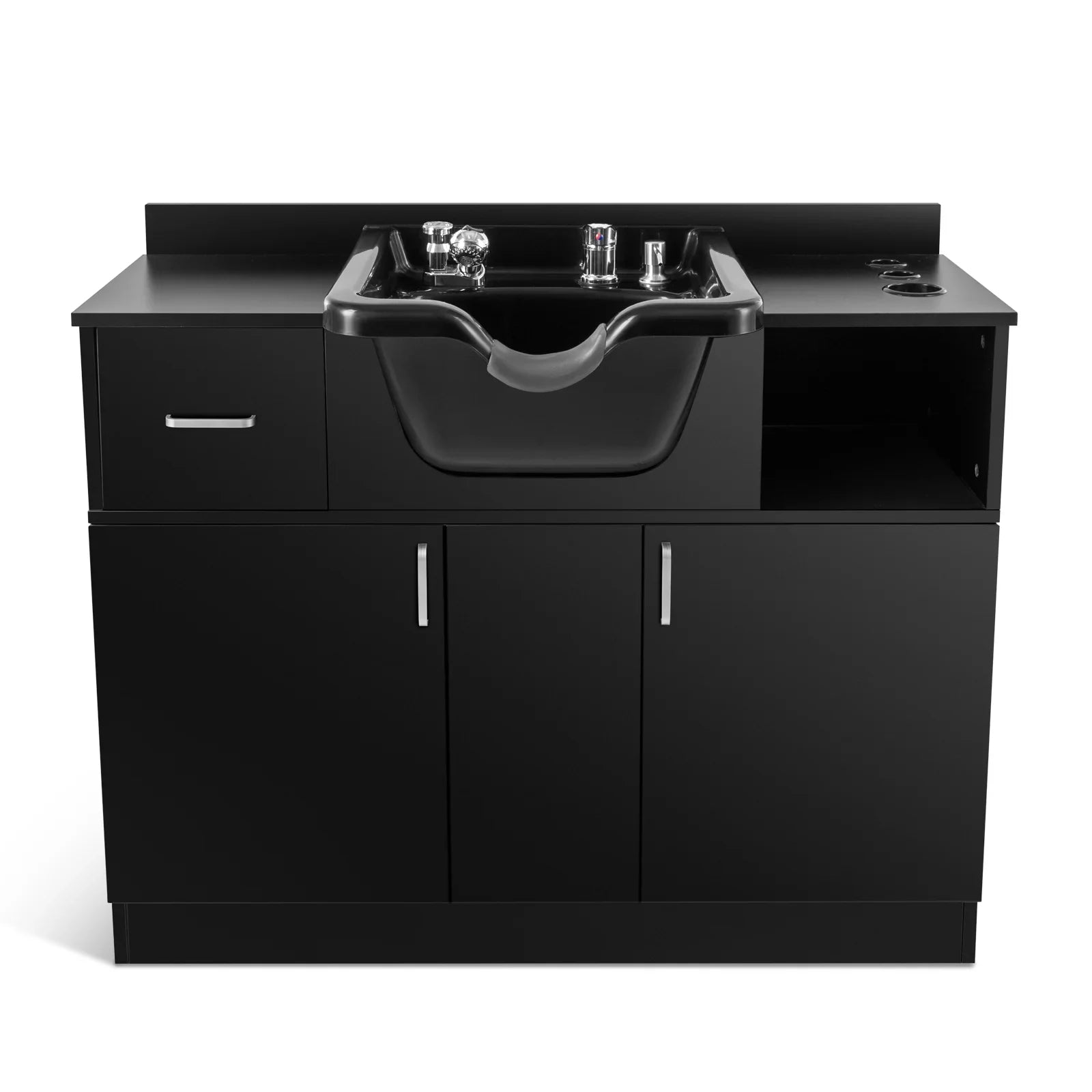 Artist hand Backwash Sink Shampoo Station Hair Salon Beauty with ,Hair Dryer Holes, Trap,Drawer(Black)