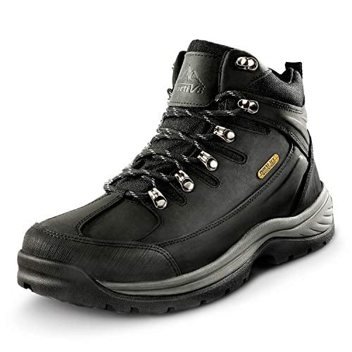 8 Men's Leather Waterproof Hiking Boots Mid Ankle Trekking Mountaineering Outdoor Boots Black Size 10   Hiker