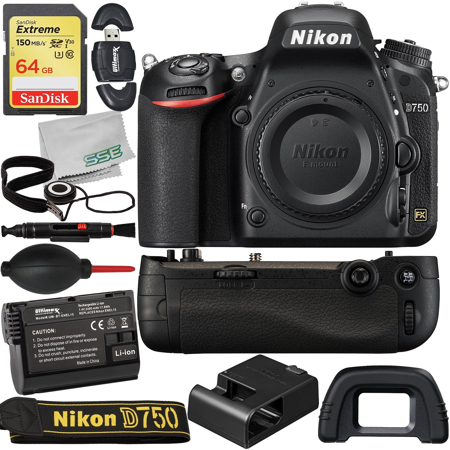 Nikon   Camera (Body Only) with - Multi Battery Power Pack + SanDisk 64GB Extreme  Memory Card, Extended Life Replacement Battery & More (18pc Bundle)
