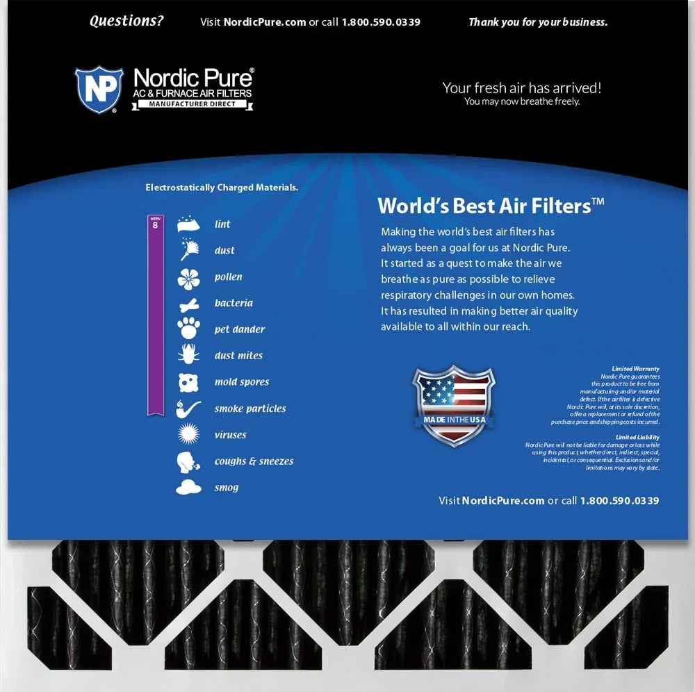 Nordic Pure 24x24x2 Furnace Air Filters  8 Pleated Plus Carbon 3 Pack