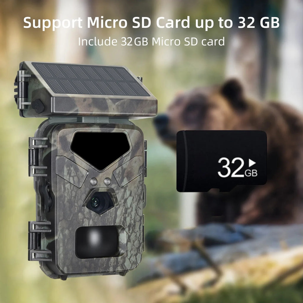 Trail Camera Solar Powered 20MP 1080P Game Camera 0.3s Trigger Time Hunting Cam with Night Vision Motion Activated  Waterproof Loop Recording for Wildlife