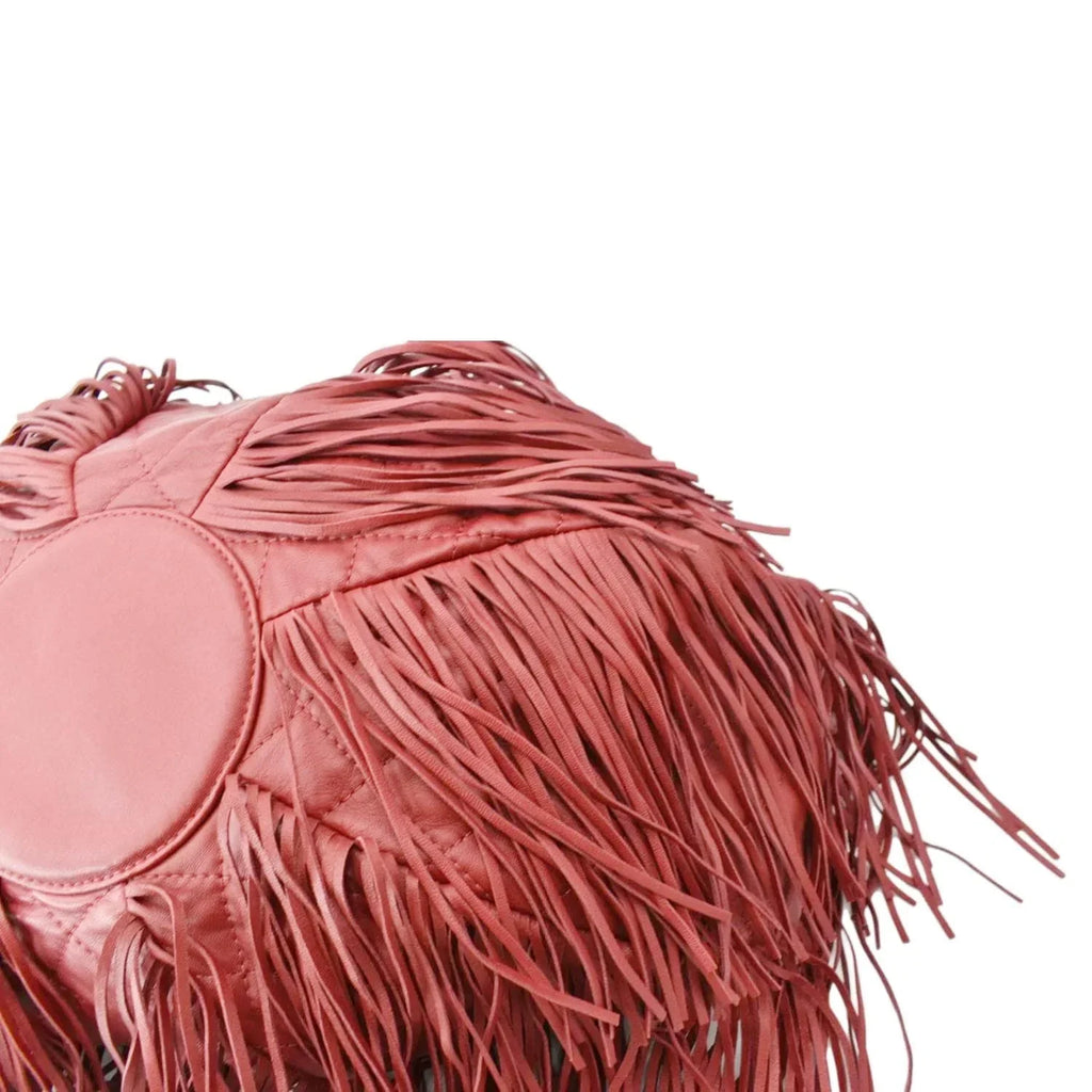 Pre-Loved  Paris Dallas Drawstring Fringe Leather Shoulder Bag Red