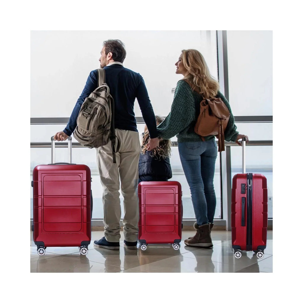 Traveling Luggage, 3pcs Hardside Luggage Set, 20"+24"+28" with  Lock, Red