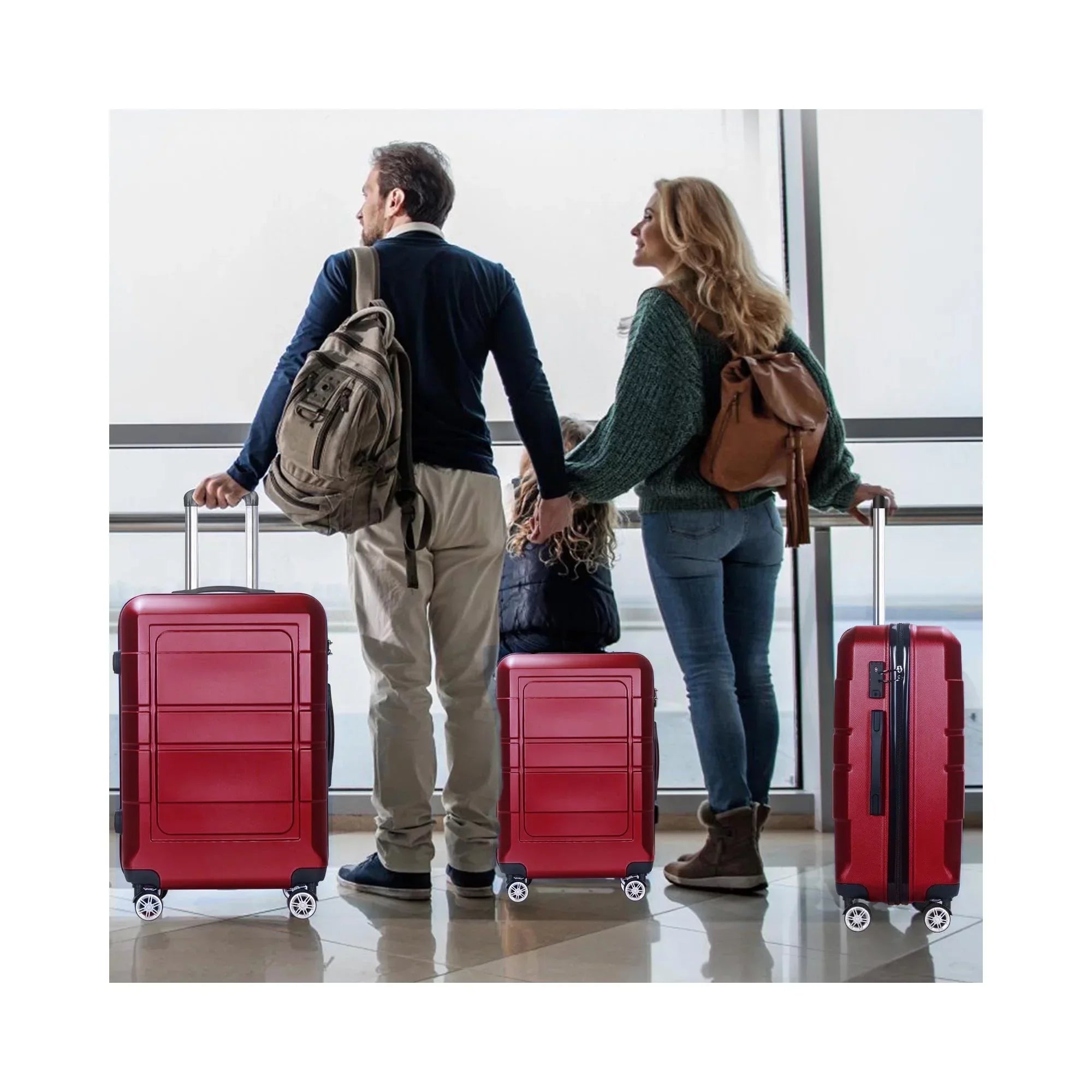 Traveling Luggage, 3pcs Hardside Luggage Set, 20"+24"+28" with  Lock, Red