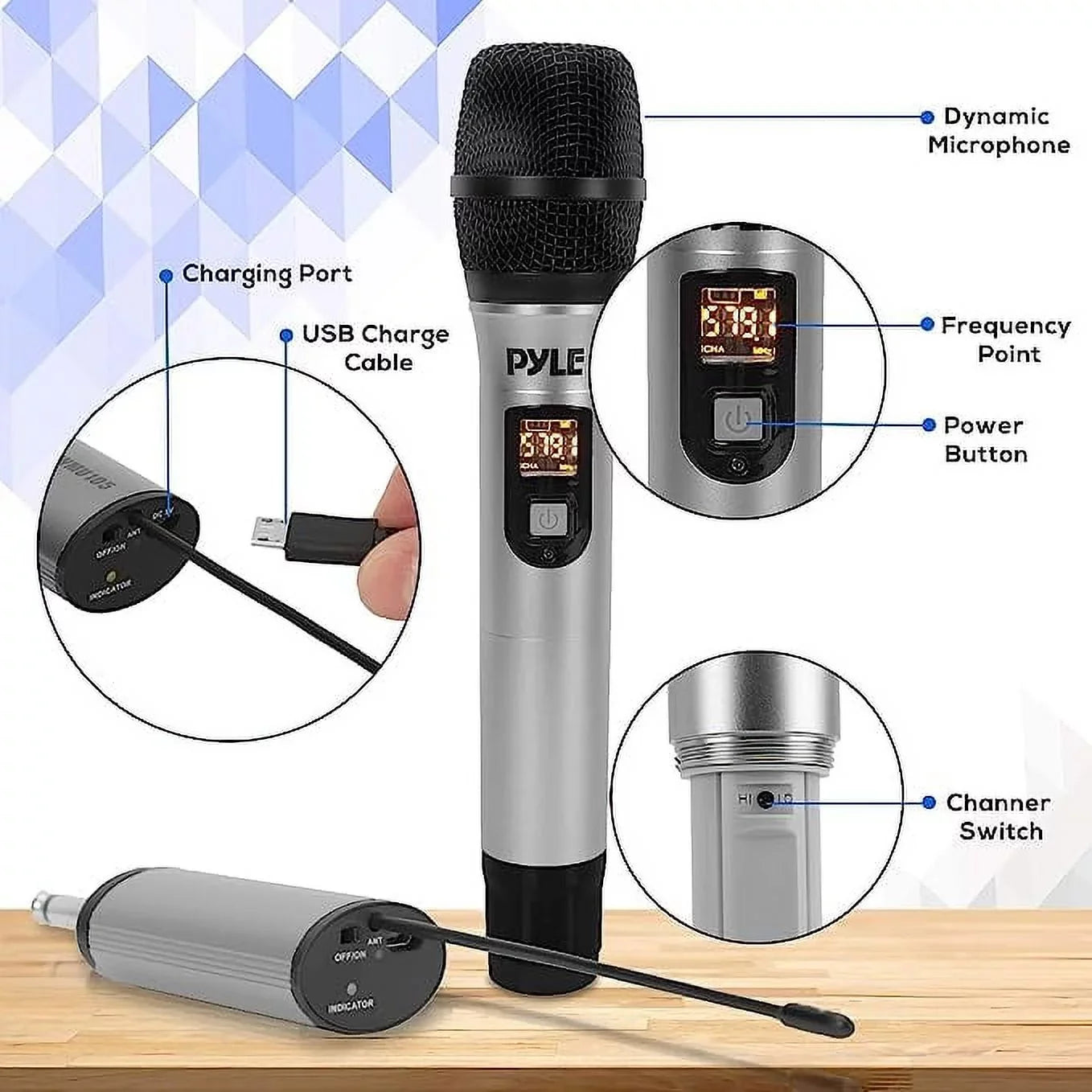 Pyle Professional Battery Operated Handheld Dynamic Unidirectional Cordless  Mic Transmitter Set