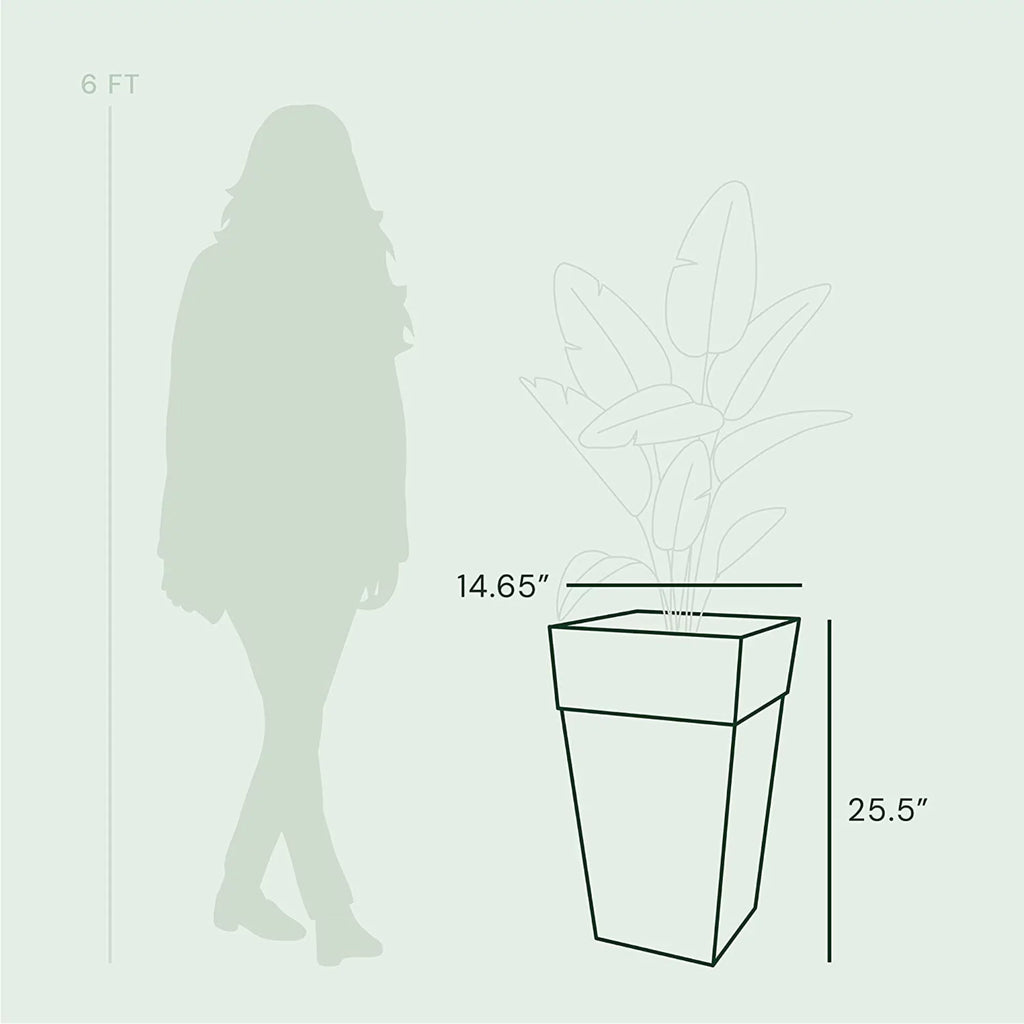 Bloem Finley Tall Indoor Outdoor Plastic Square Planter, Cement Grey, 25"