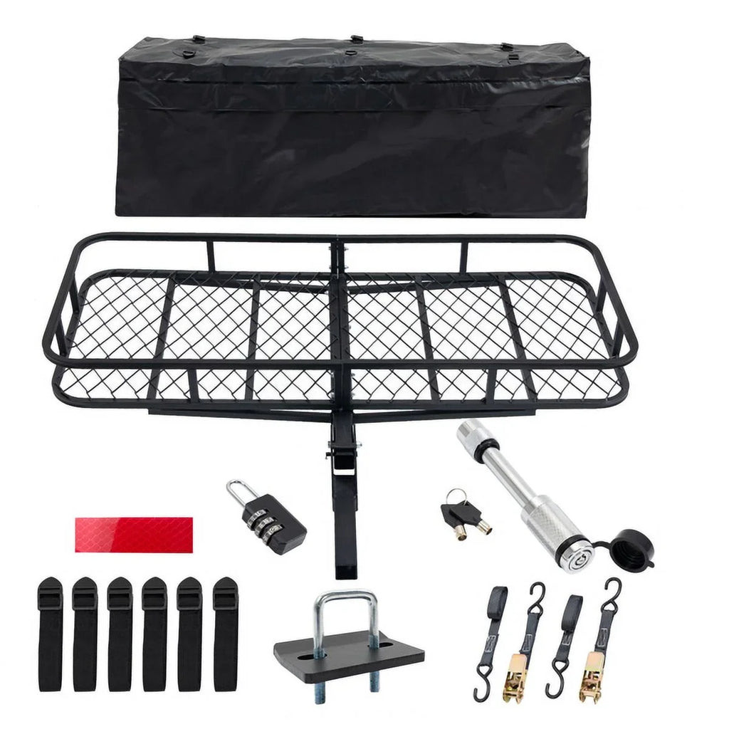 Teledu 60" x 24" x 6" Hitched Mounted Folding Cargo Basket with a 500 lb Capacity for Car  Truck Trailer, Black
