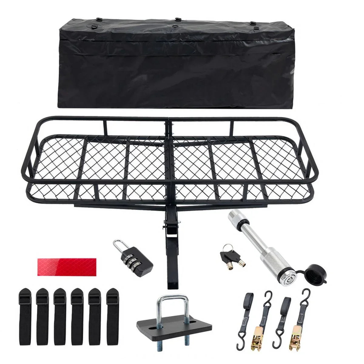 Teledu 60" x 24" x 6" Hitched Mounted Folding Cargo Basket with a 500 lb Capacity for Car  Truck Trailer, Black