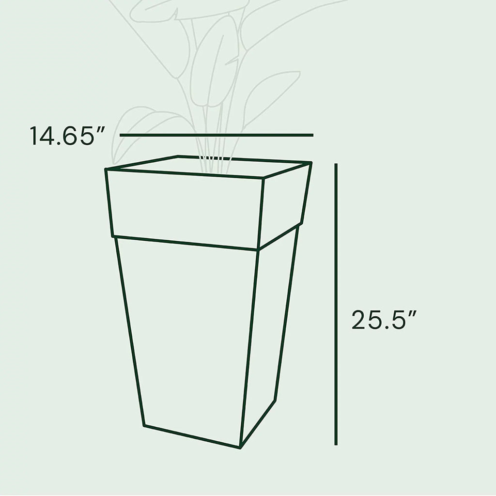 Bloem Finley Tall Indoor Outdoor Plastic Square Planter, Cement Grey, 25"