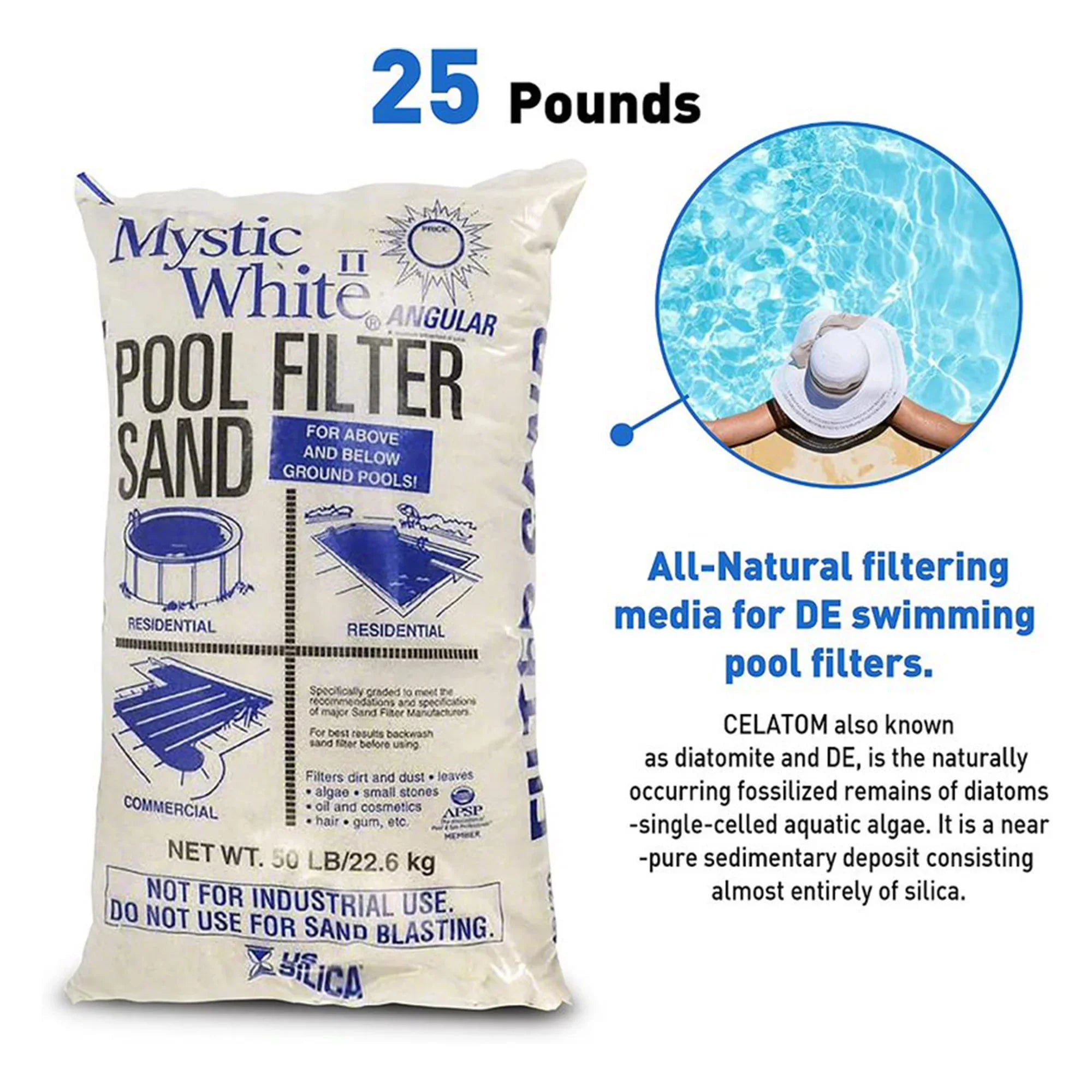 .. Silica 50lbs Mystic White  Swimming Pool Filter Sand, White (2 Pack)