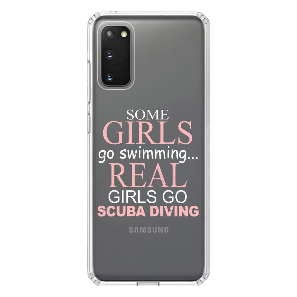 DistinctInk Clear Shockproof Hybrid Case for Galaxy   / 5G (6.7" Screen) -  Bumper Acrylic Back Tempered Glass Screen Protector - Real Girls Go Scuba Diving