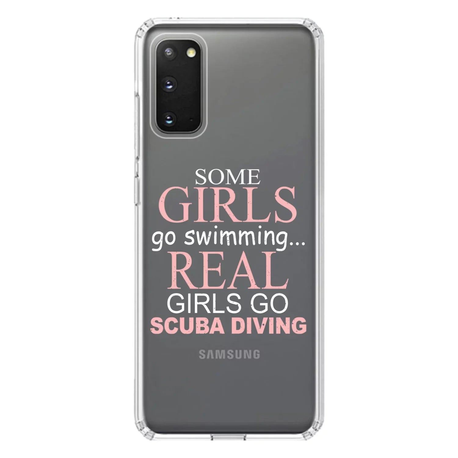 DistinctInk Clear Shockproof Hybrid Case for Galaxy   / 5G (6.7" Screen) -  Bumper Acrylic Back Tempered Glass Screen Protector - Real Girls Go Scuba Diving