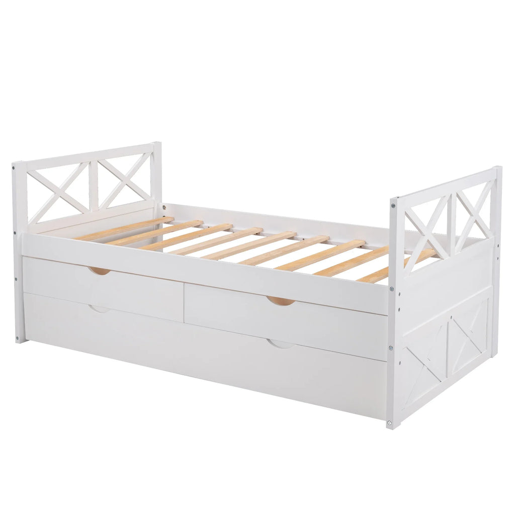 Merax Solid Wood Captain Bed with Trundle and Drawers, Twin, Multiple Colors