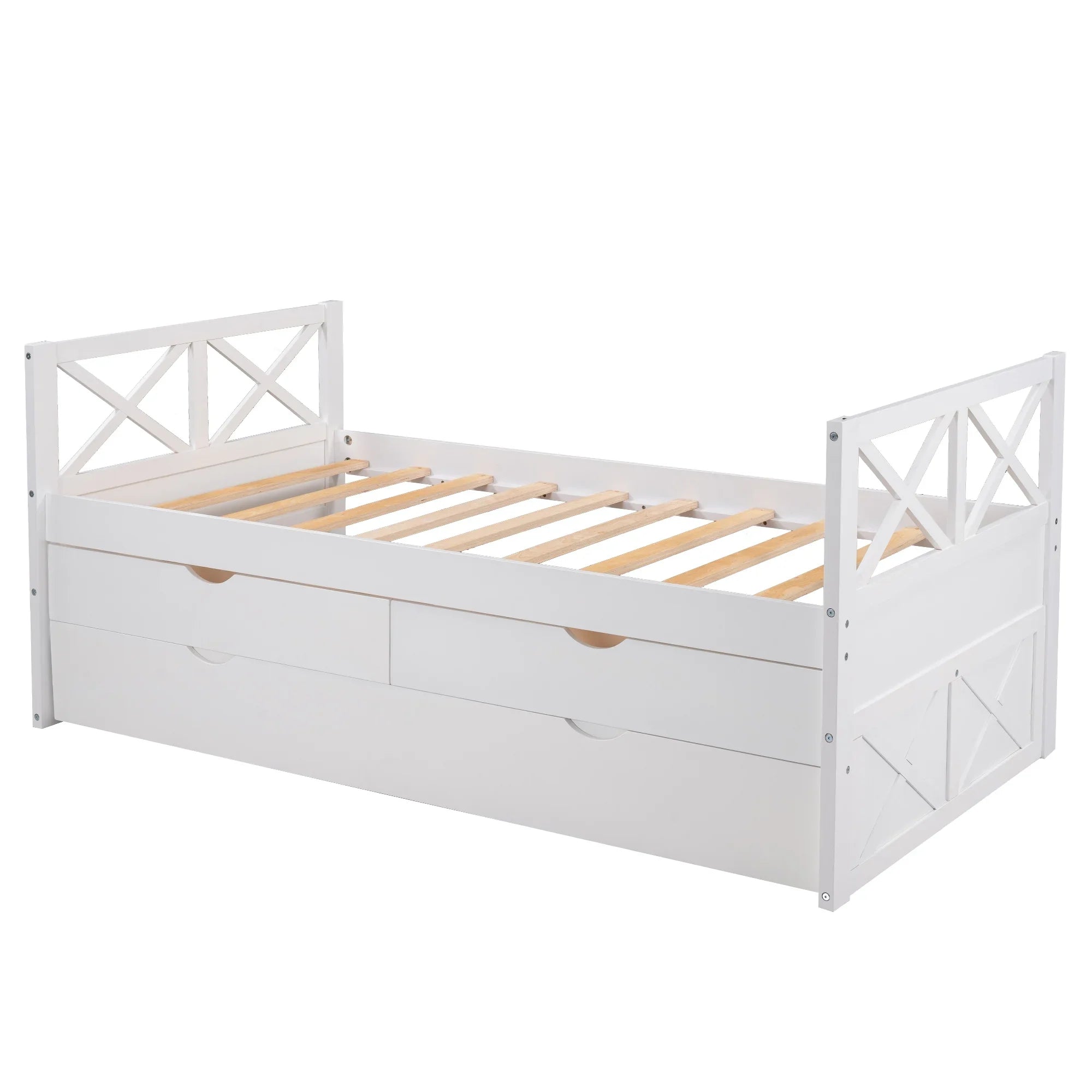 Merax Solid Wood Captain Bed with Trundle and Drawers, Twin, Multiple Colors