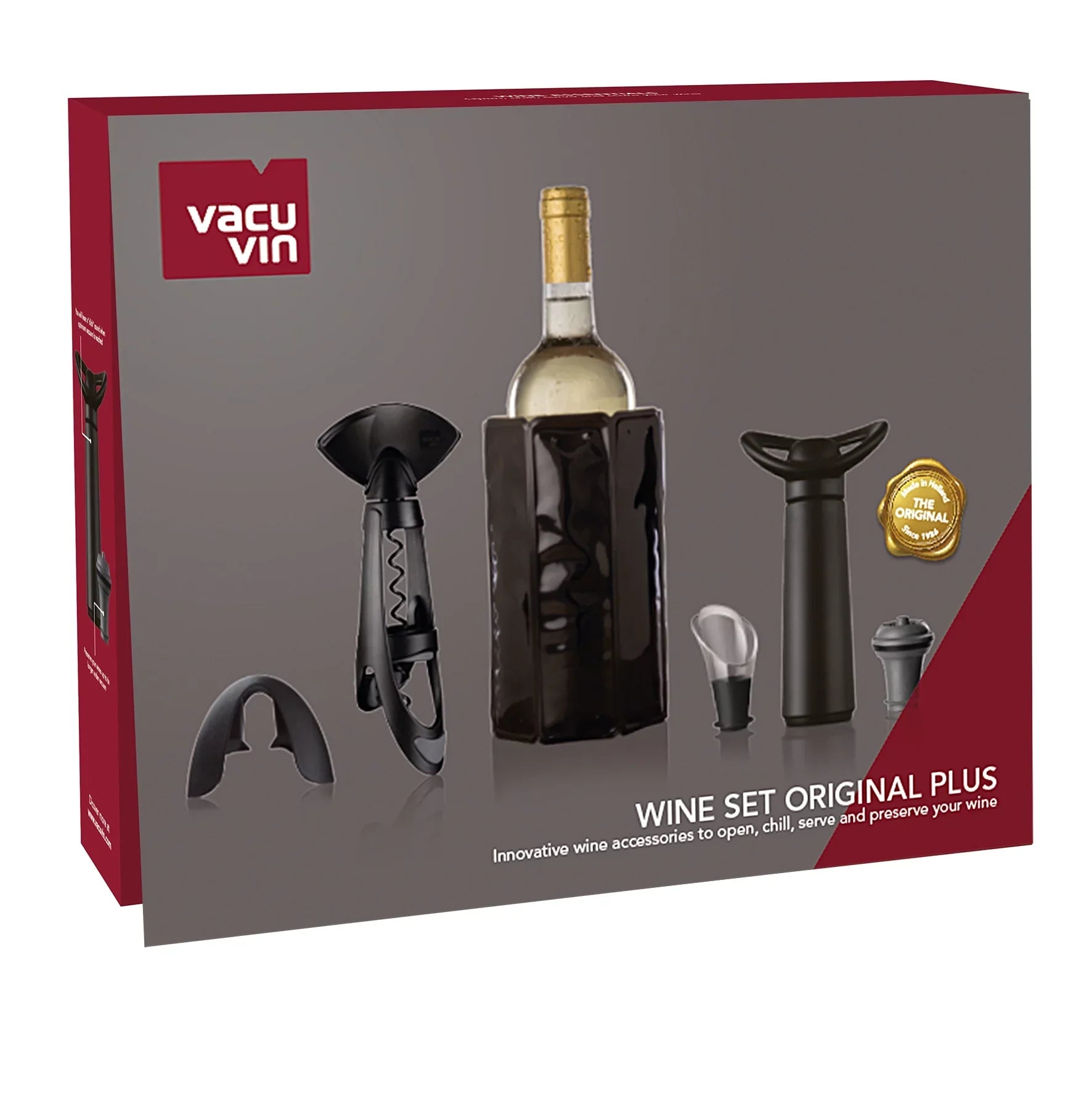 Vacu Vin Wine Set Original Plus- 6pc Wine Must Haves - Includes Foil Cutter - The Corkscrew Twister - Active Cooler Wine - Wine Server Crystal - Wine Saver Concerto and Vacuum Wine Stopper