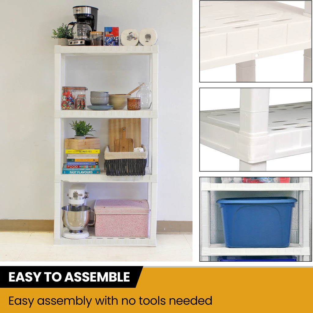 Hyper Tough 4-Tier Shelving Unit,  x  x " Multipurpose Home Storage Plastic Shelf Organizer, White