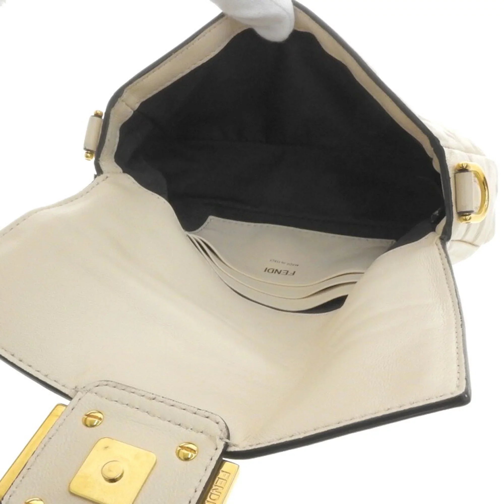 Pre-Owned Fendi  Baguette Small Logo  Pattern 2WAY Bag Chain Shoulder Lamb Leather 8BS017 (Good)