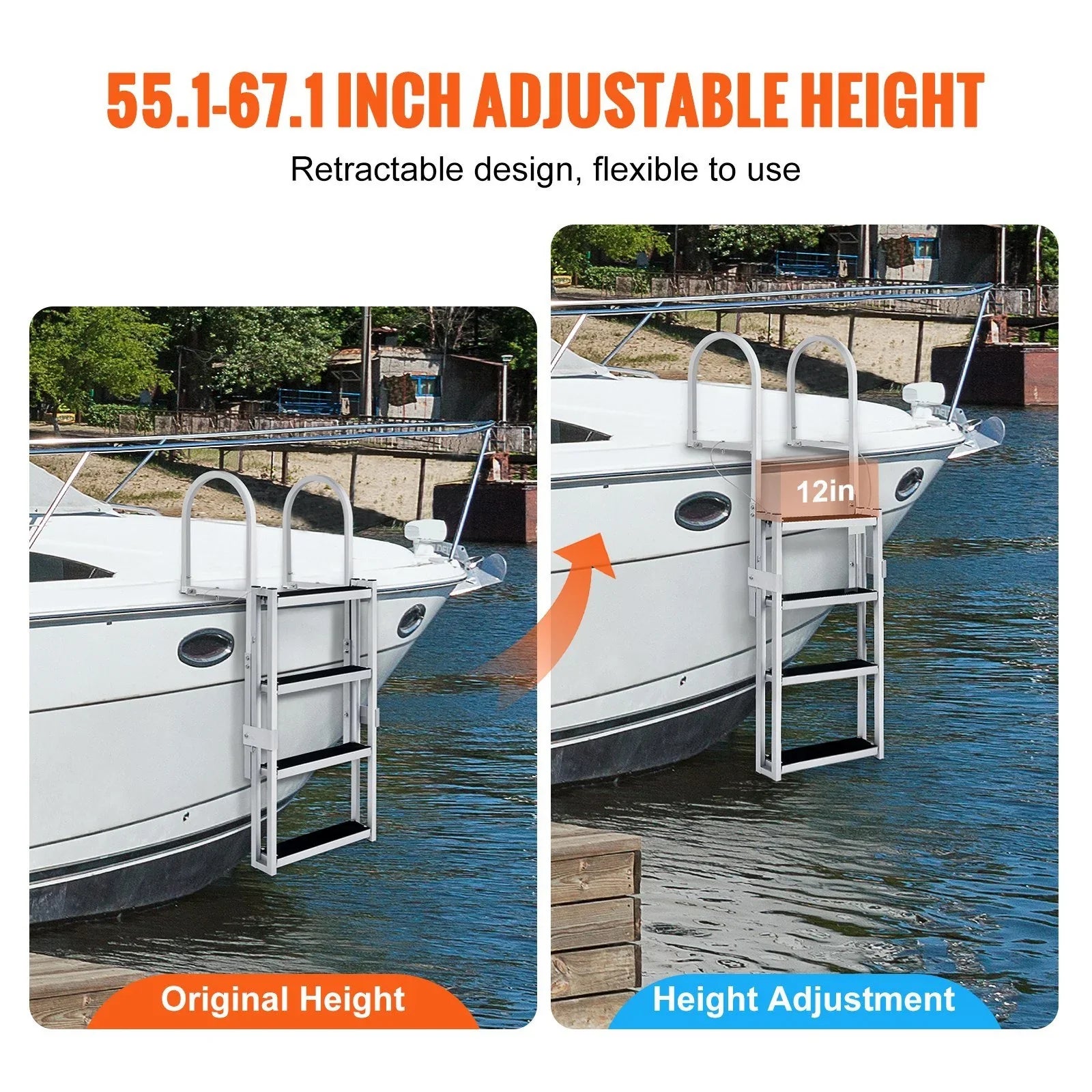 Vevor  Retractable 4 Steps, 350 lbs Load Capacity Dock Ladder