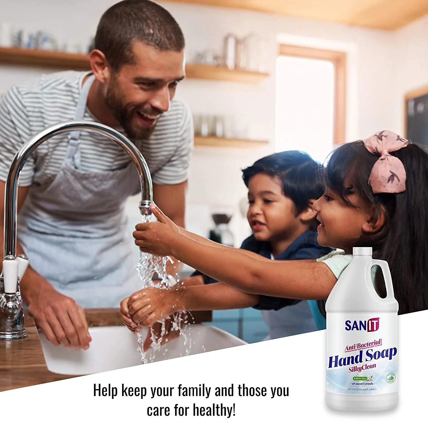 Sanit Silky Clean Antibacterial Liquid Gel Hand Soap Refill - Advanced Formula with Coconut Oil and Aloe Vera - All Natural Moisturizing Hand Wash - Made in , White Tea, 1 Gallon