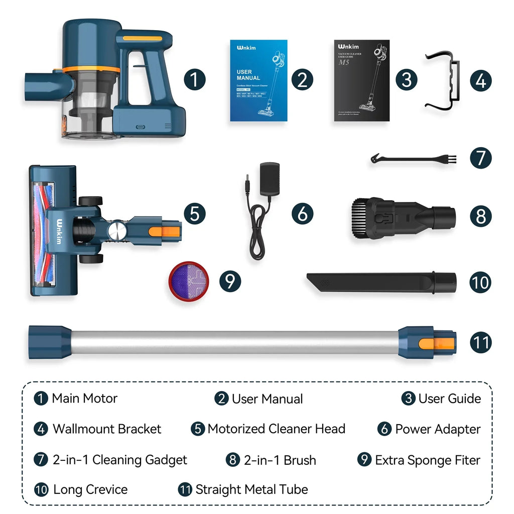 Wnkim Cordless Vacuum Cleaner, 6-in-1 Stick Vacuum with 2200 mAh Battery, Powerful Lightweight Vacuum Cleaner up to 35 Mins Runtime, for Home Hard Floor Carpet Pet Hair,