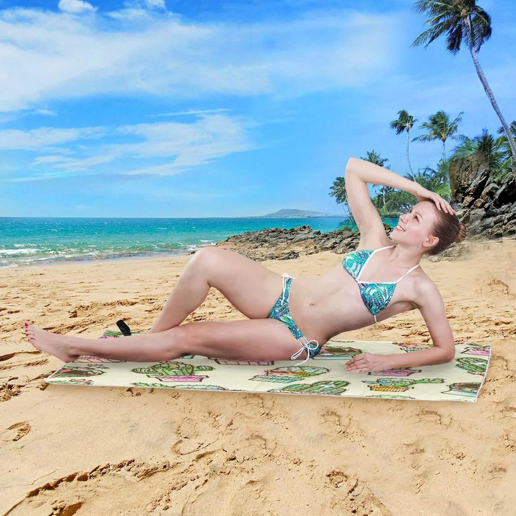 Bestwell Potted Cactus Beach Towel - Lightweight Compact Oversized Travel Towels - Super Absorbent Quick Dry Towel for Swimming Camping Holiday（132）