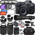 Canon   Full Frame Mirrorless Camera with  24-105mm  & 75-300mm  + 420-800mm  Lenses, Accessories: 2X 64GB Memory Cards,  Video Light, Microphone, Extra Battery, Case & More
