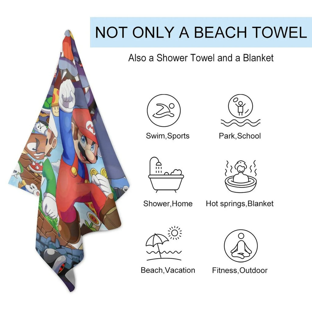 Luigi Mario Bros. Movie Beach Towel Microfiber Soft Absorbent Quick-Dry Bath Towels 130x80cm for Kid/Adults for Bathroom Shower/Guests/Pool Swimming/Gym/Camp/Holiday