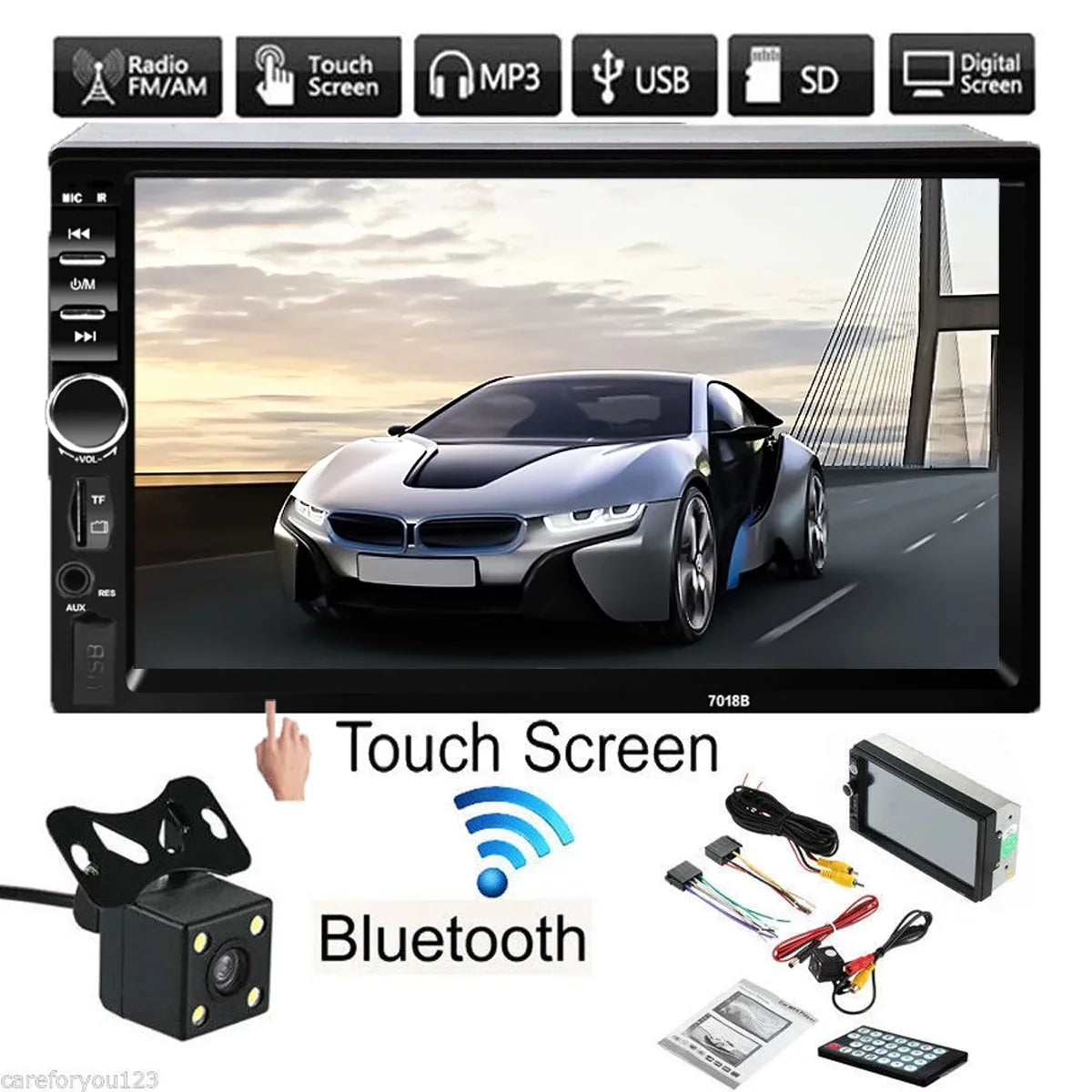 Car Radio Double Din Car Stereo 7"  Touch Screen in-Dash Head Unit with Bluetooth Support Mirror Link/////  +Rear View Camera& Remote Control
