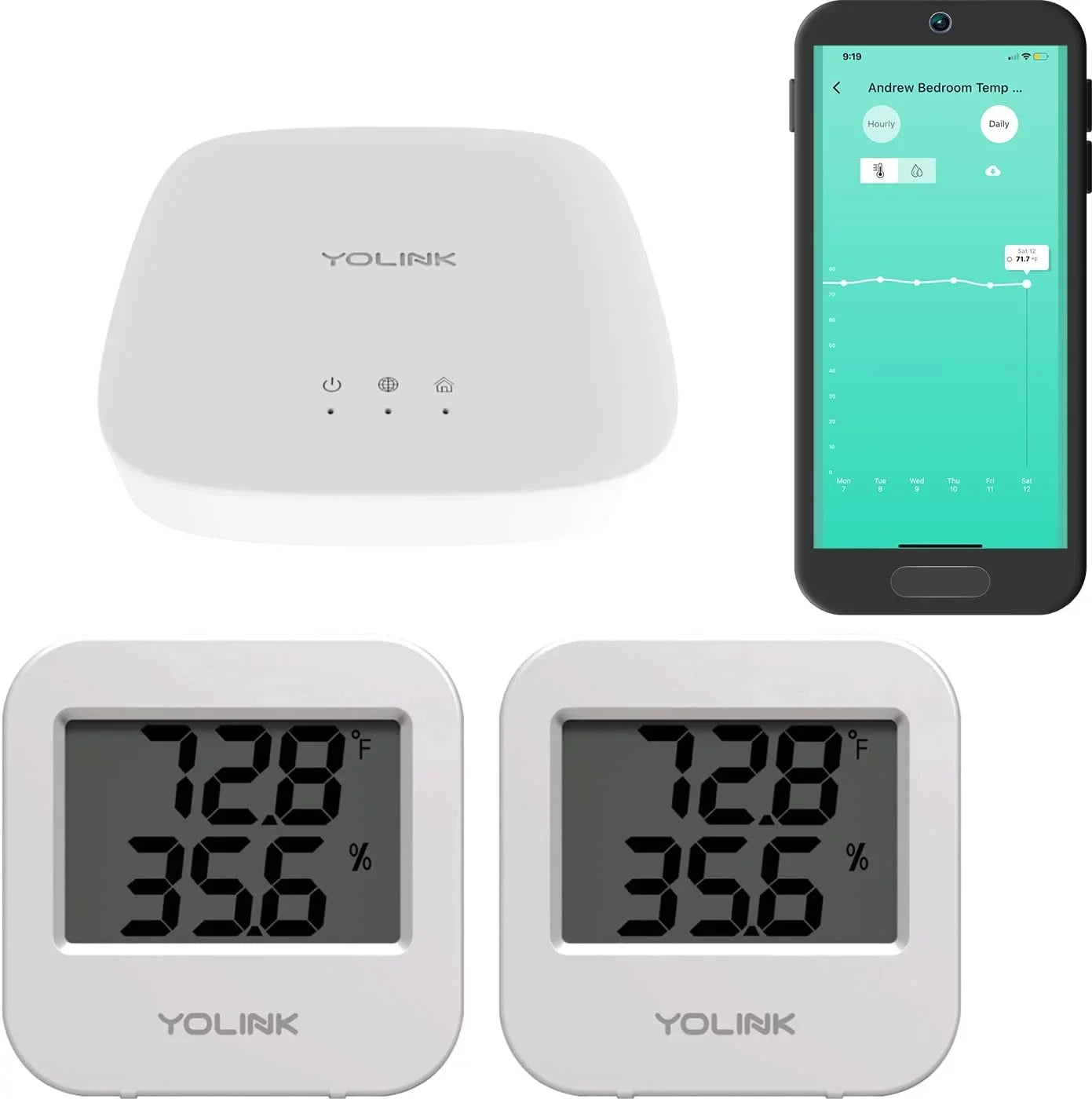 Smart Wireless Temperature / Humidity Sensor Wide Range (-22 to 158 degrees) for Freezer Fridge Monitoring Pet Cage/Tank Monitoring Smartphone Alerts, Works with Alexa , 2 Pack - Hub Included