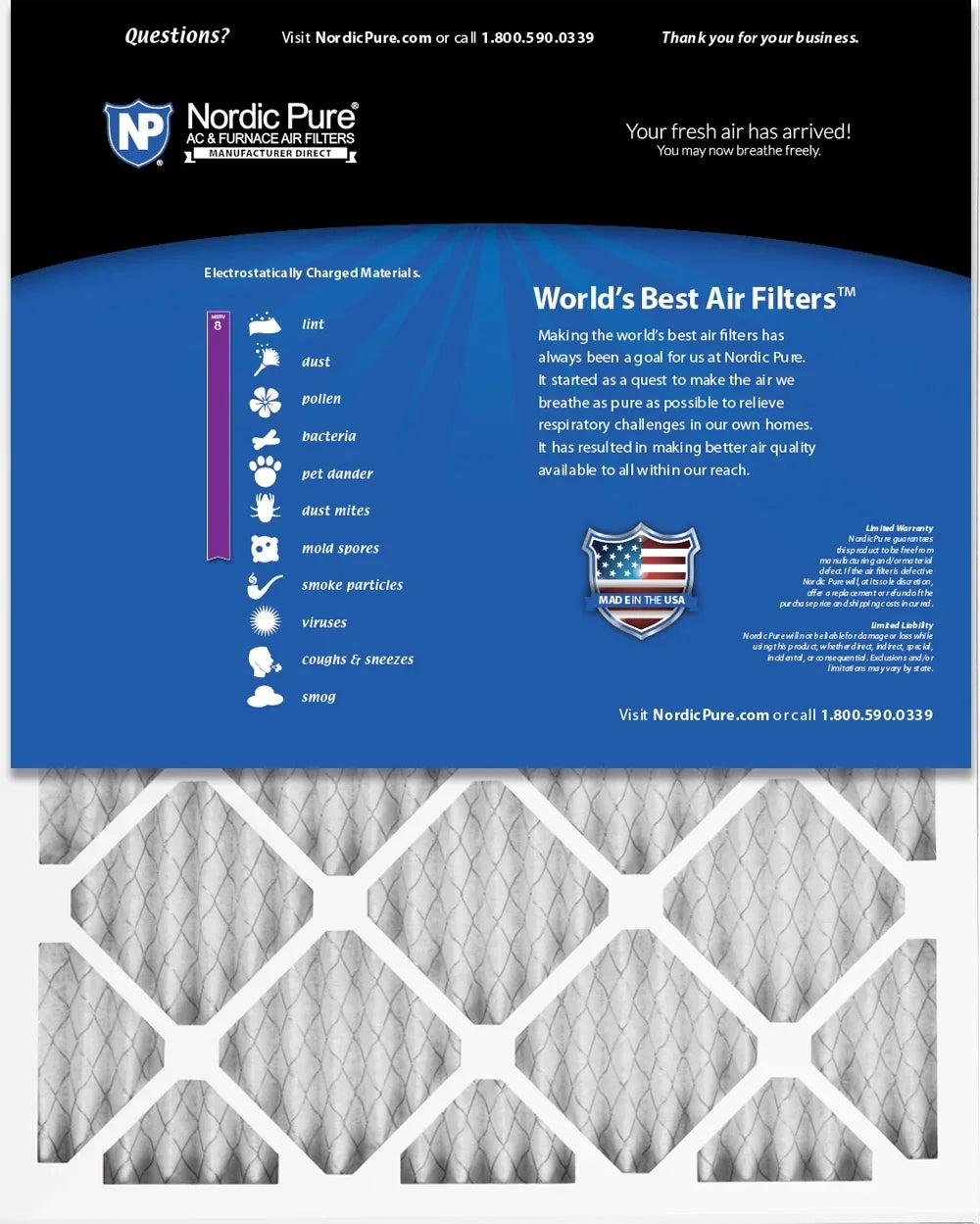 16x20x1 (15_1/2x19_1/2) Pleated  8 Air Filters 6 Pack