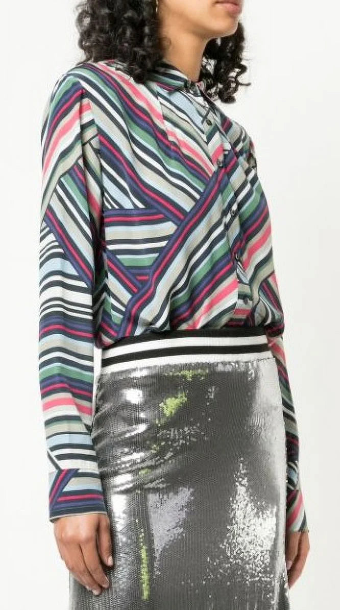 Nicole Miller Artelier  Abstract Stripe Button Down Bodysuit,  Petite
