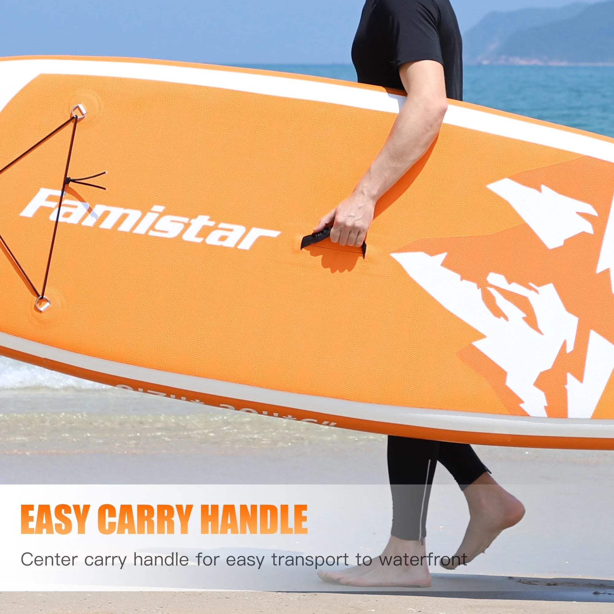 Famistar 10' Inflatable Stand Up Paddle Board (6"Thick) with / 3 Pins | Wide Stance, Bottom Fin for Paddling, Surf Control, Non-Slip Deck |Youth & Adult Standing Boat-Orange