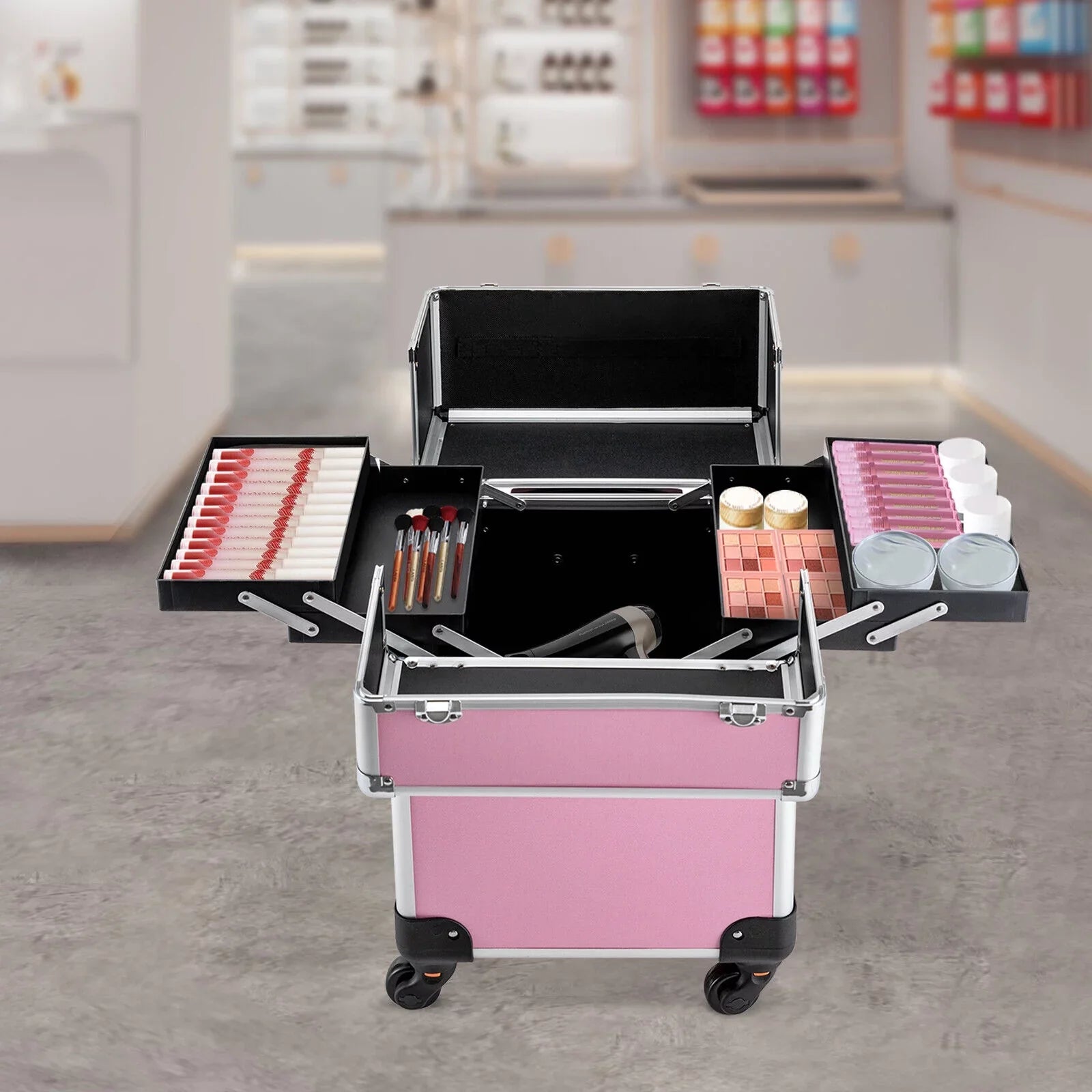 Professional Rolling Makeup Train Case Cosmetic Trolley Makeup Storage Organizer