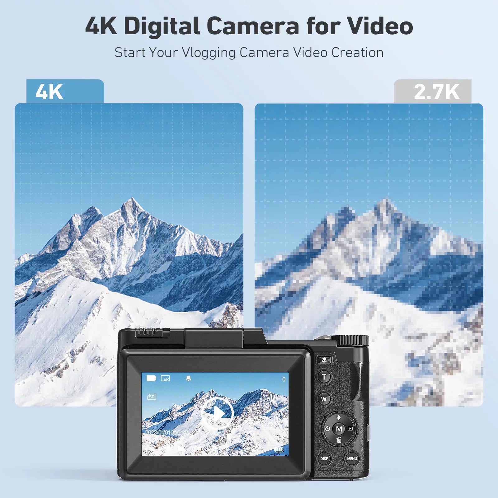 Digital Camera 4K Vlogging Camera for YouTube 48MP 16X Digital Zoom with Macro Function & Liftable Flash, Photography Camera 3’’ 180°Flip Screen