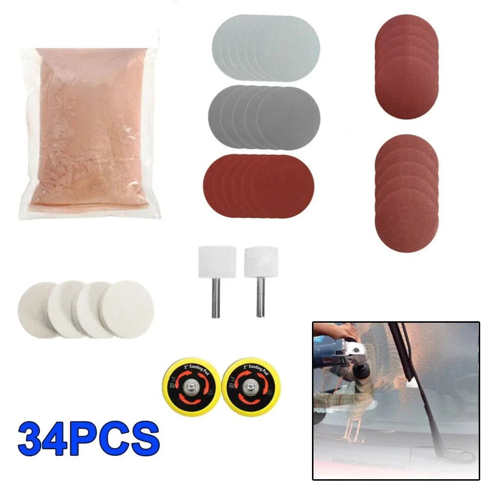 New Deep Scratch Remover,Glass Polishing Kit 8OZ Cerium Oxide & 2 Wheel Pad