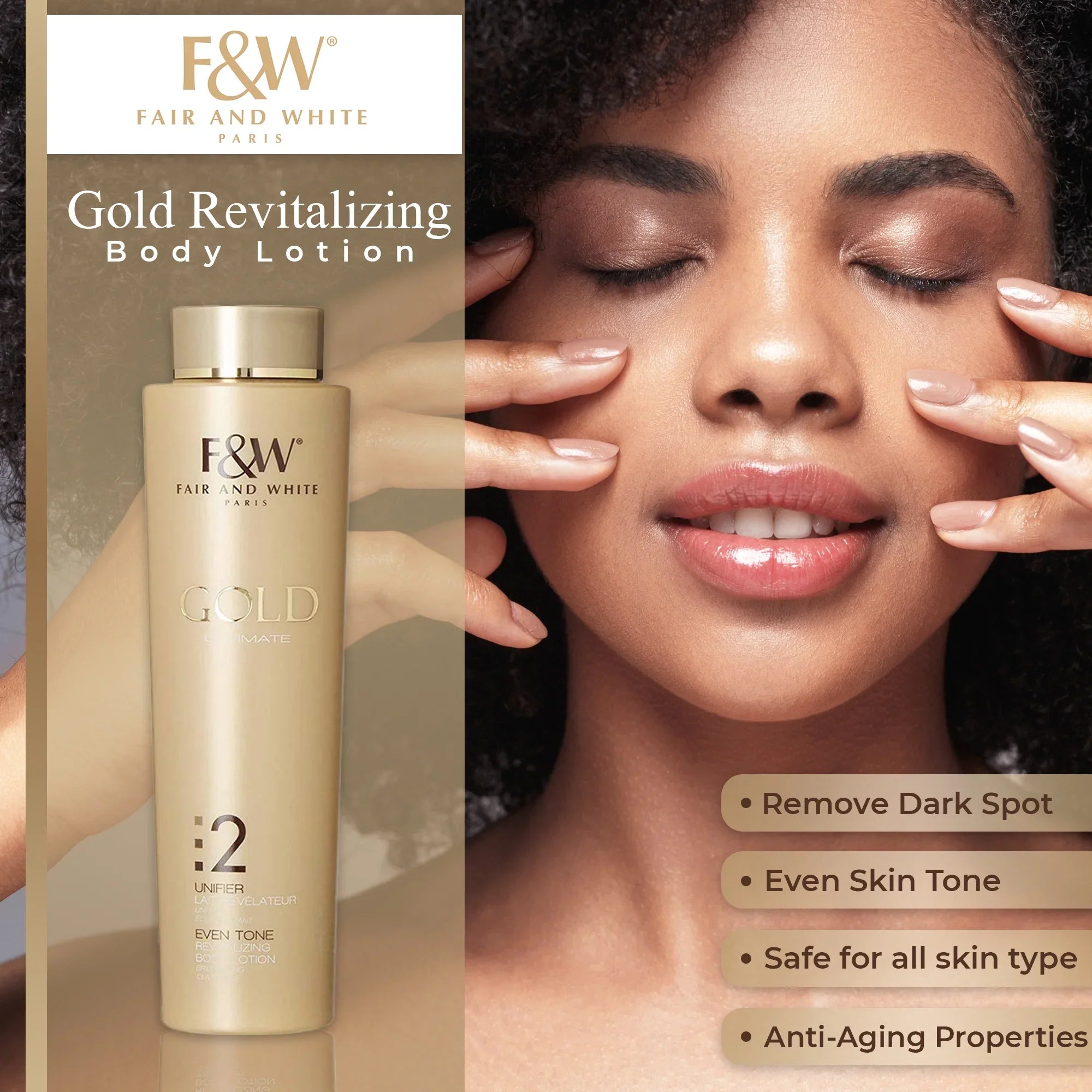 Fair & White 2: Gold Revitalizing Body Lotion - 500ml/17.6 fl oz - For Uneven Skin Tone, Ideal for All Skin Types