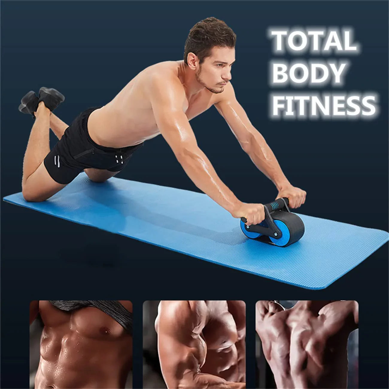 Roller Wheel with Knee Mat for Abdominal Exercise, Core Workout Equipment with Automatic Rebound Assistance and Resistance Springs with Ergonomic Handle