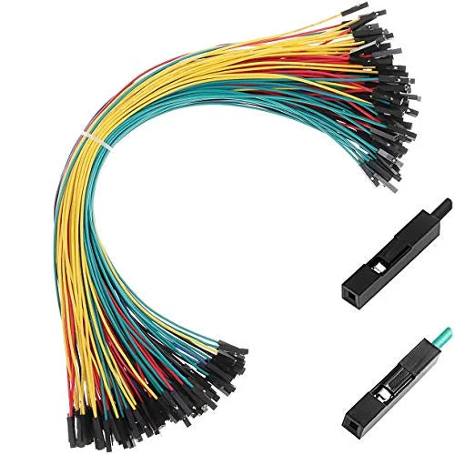 Premium Breadboard Jumper Wires Male Female Square Head 0.1'' 26AWG 5 Colors 100-Pack, Now with 30% More Red and Black Jumpers, by Hellotronics (30cm, Female-Female)