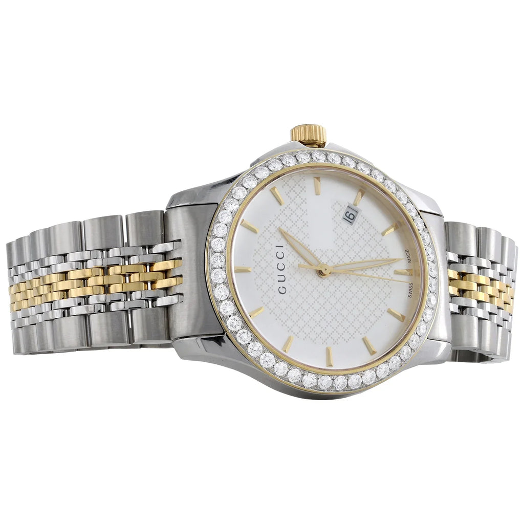 Gucci Ya126409 Diamond Watch -Timeless 38mm Two Tone Yellow . Steel  2 .