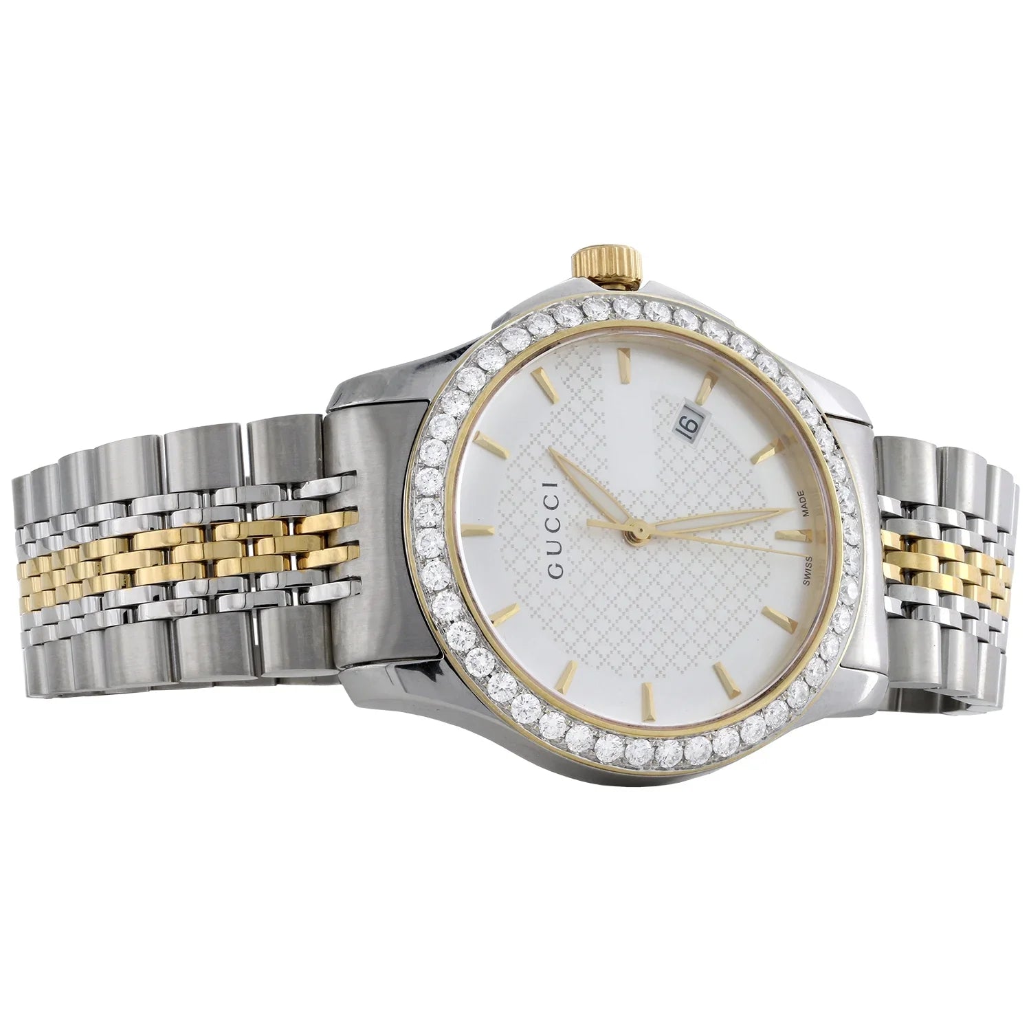 Gucci Ya126409 Diamond Watch -Timeless 38mm Two Tone Yellow . Steel  2 .