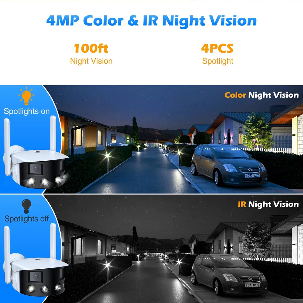 Toguard  2K Wireless Security Camera Outdoor, 180° Ultra-Wide View Dual Lens Bullet Surveillance Camera Wireless Connector