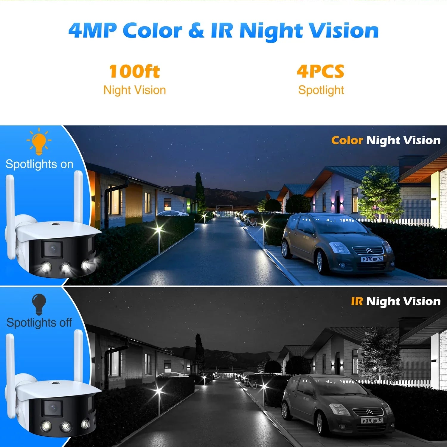 Toguard  2K Wireless Security Camera Outdoor, 180° Ultra-Wide View Dual Lens Bullet Surveillance Camera Wireless Connector