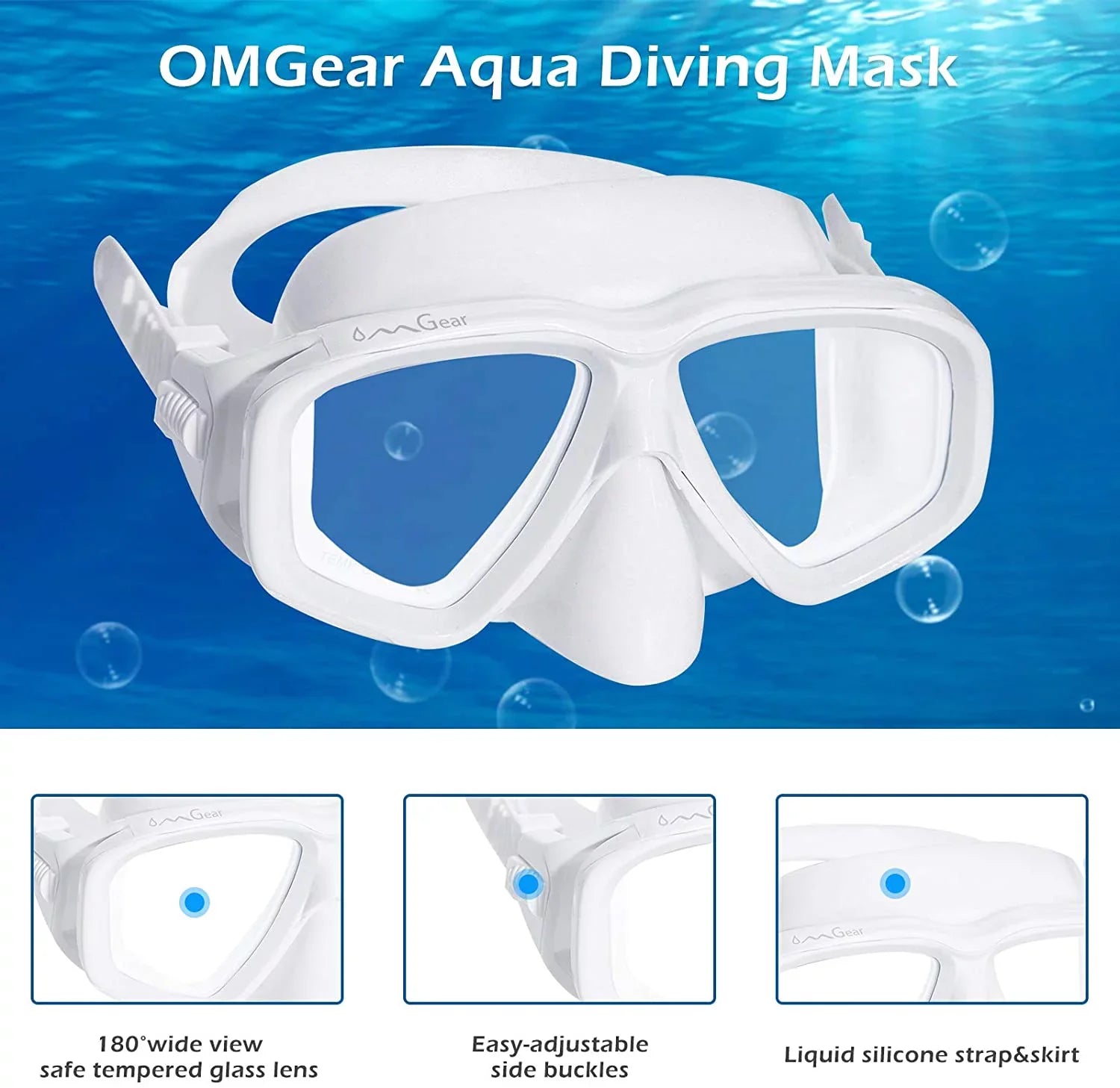 OMGear Swim Mask Dive Goggles Swimming Goggles with Nose Cover Snorkeling Gear Junior Adult Snorkel Mask for Scuba Diving Spearfishing Neoprene Strap Impact Resistance