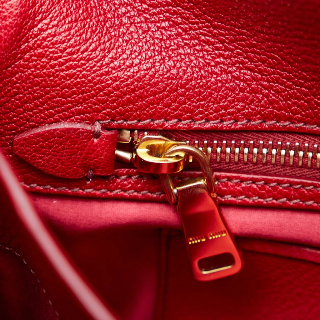 Pre-Owned Miu Miu Miu Madras Bicolor Handbag Shoulder Bag  Orange Red Leather Ladies  (Good)