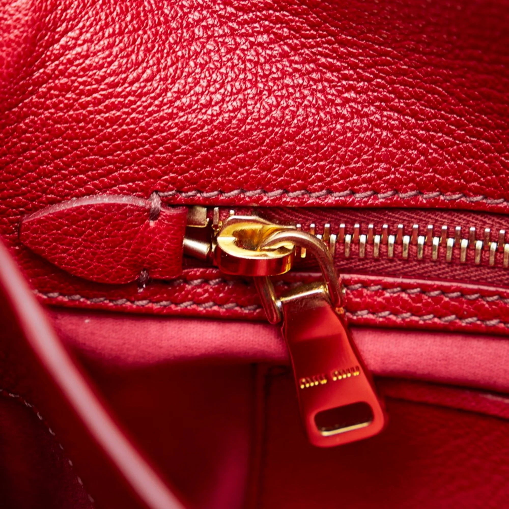 Pre-Owned Miu Miu Miu Madras Bicolor Handbag Shoulder Bag  Orange Red Leather Ladies  (Good)