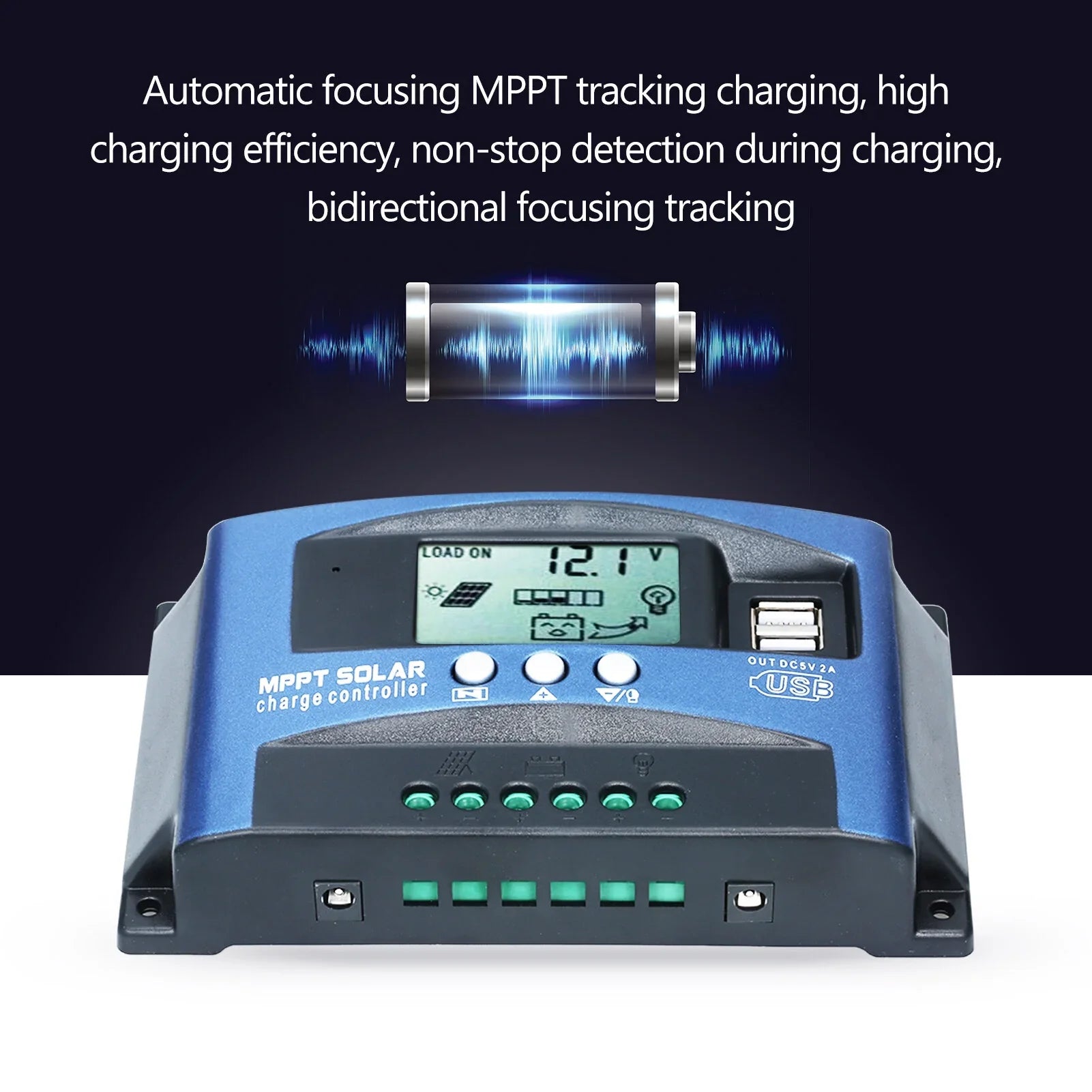 Solar Charge Controller Dual  Solar Controller Smart  Screen  Tracking 5V/2A Dual  Output 12V/24V Automatic Identification