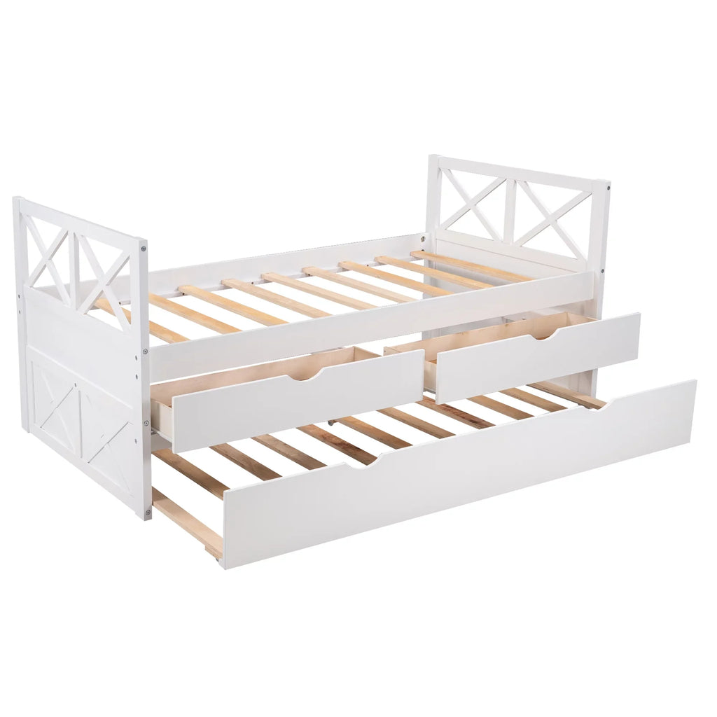 Merax Solid Wood Captain Bed with Trundle and Drawers, Twin, Multiple Colors