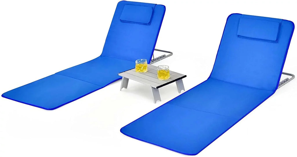 Beach Chairs for Adults with Side Table, Folding Lounge Chairs, 5 Position Adjustable Lawn Chair for Sunbathing, Camping, 2-Pack Set